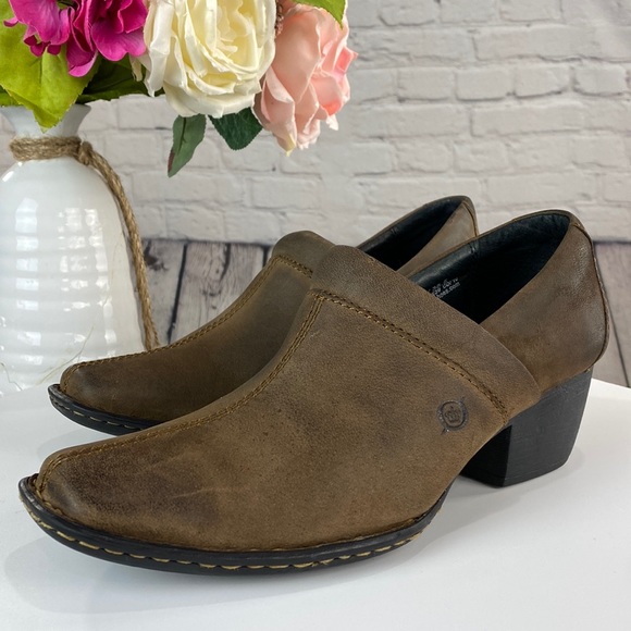 Born Shoes - BORN Brown Leather Low Heel Ankle Boots
